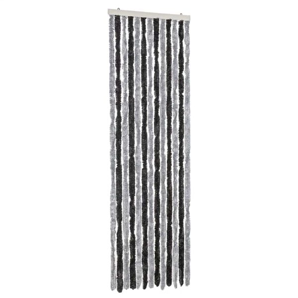 Ресни за врата против мухи, сиво и черно, 56x200 см, шенил