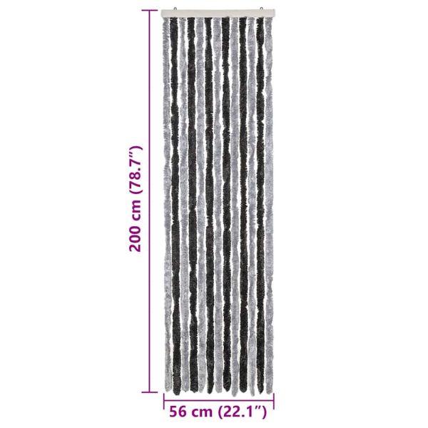 Ресни за врата против мухи, сиво и черно, 56x200 см, шенил