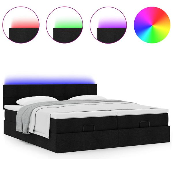 Османска легло с матрак и LED, черно, 200x200 см, плат