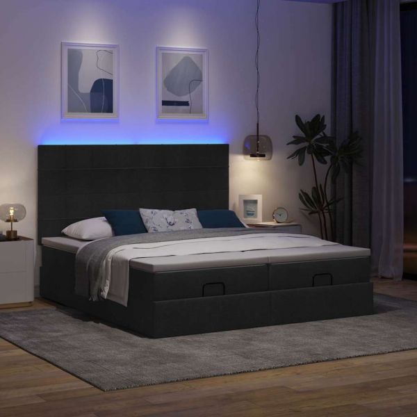 Османска легло с матрак и LED, черно, 200x200 см, плат