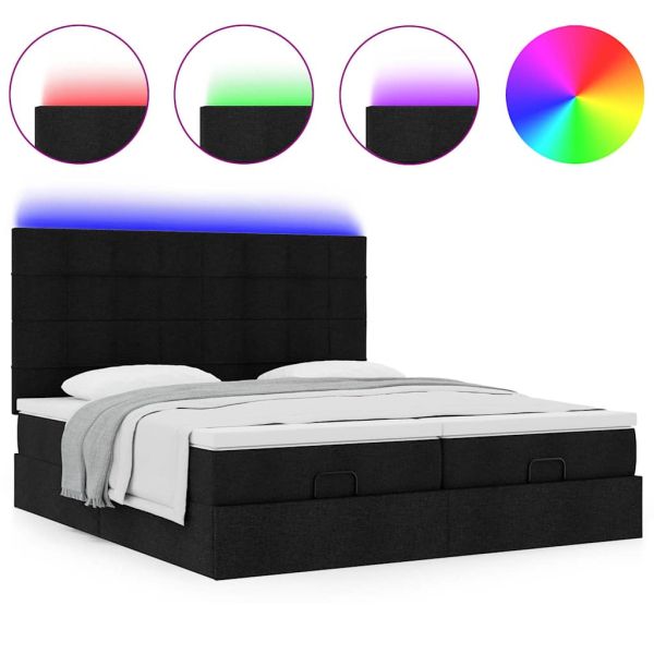 Османска легло с матрак и LED, черно, 200x200 см, плат
