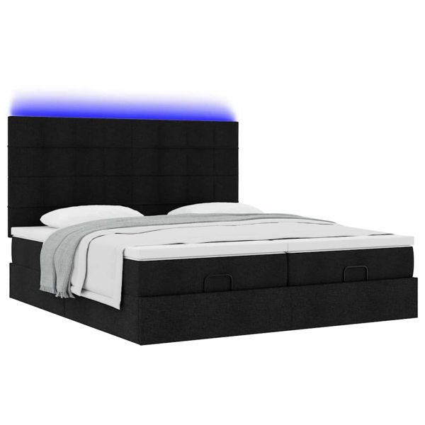 Османска легло с матрак и LED, черно, 200x200 см, плат