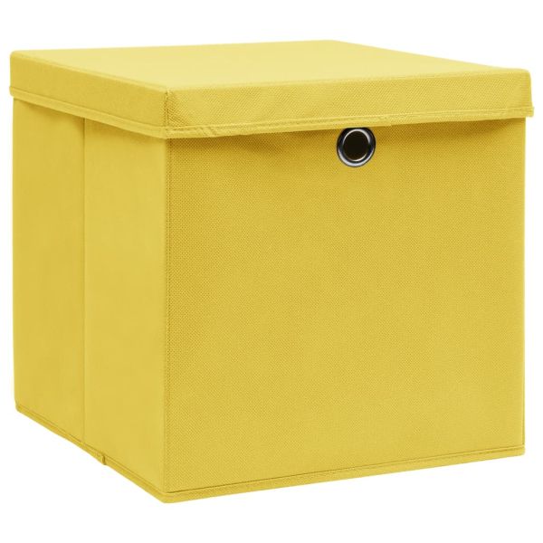 Кутии за съхранение с капаци 4 бр жълти 32x32x32 см плат