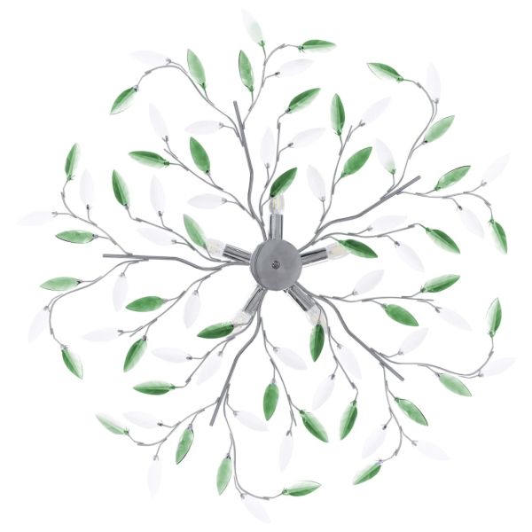 Лампа за таван с акрилни кристални листа за 5 крушки E14 зелена