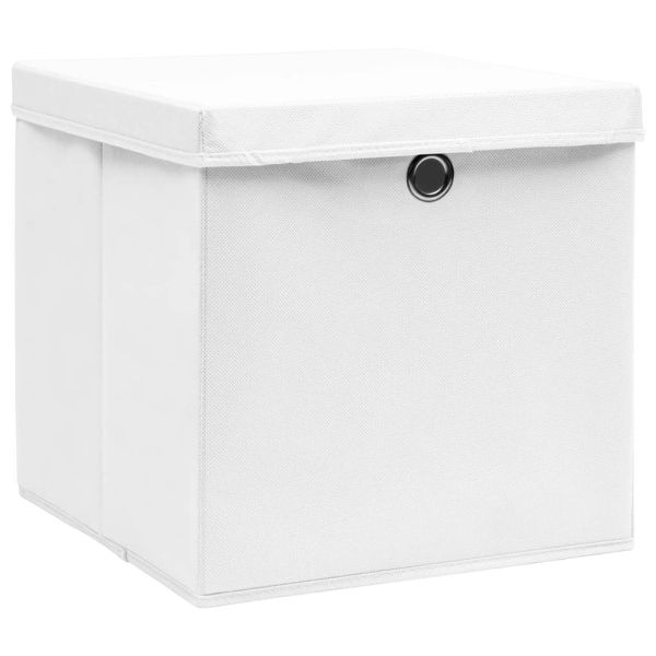 Кутии за съхранение с капаци 4 бр 28x28x28 см бели