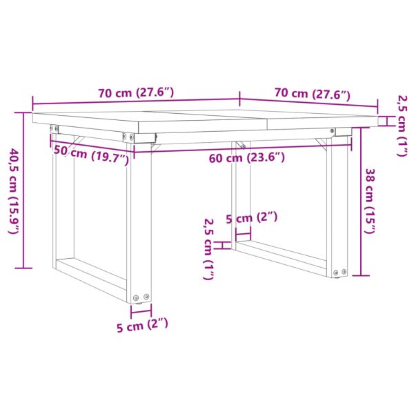 Кафе маса О-образна рамка 70x70x40,5 см бор масив и стомана