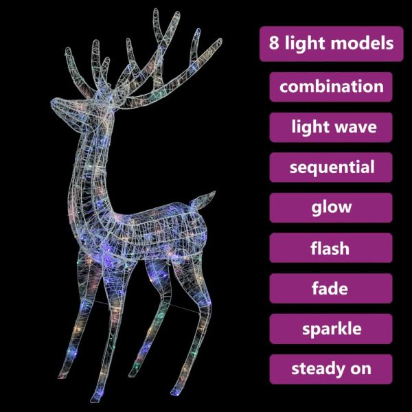 XXL Акрилни коледни елени, 250 LED, 180 см, цветен