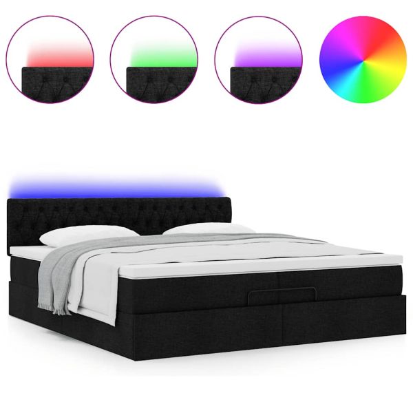 Османска легло с матрак и LED, черно, 200x200 см, плат