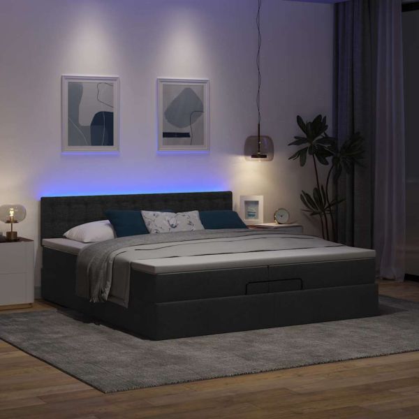 Османска легло с матрак и LED, черно, 200x200 см, плат