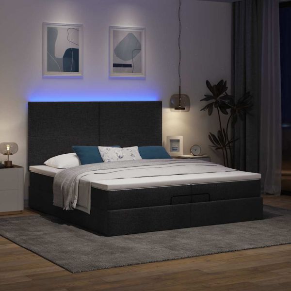 Османска легло с матрак и LED, черно, 200x200 см, плат
