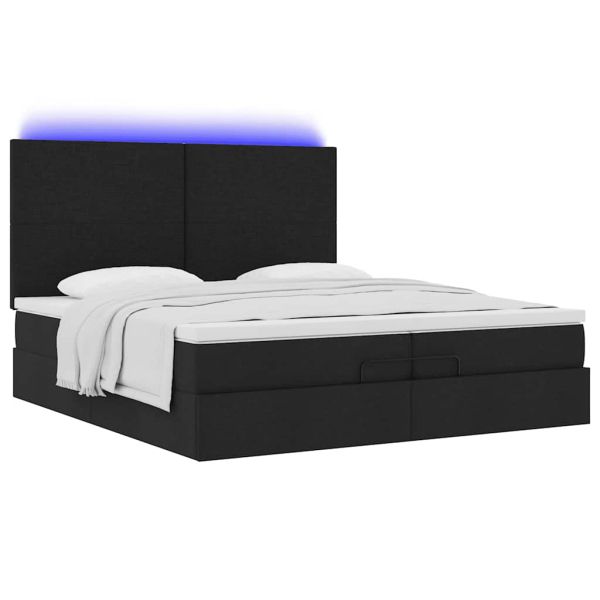 Османска легло с матрак и LED, черно, 200x200 см, плат