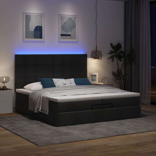 Османска легло с матрак и LED, черно, 200x200 см, плат