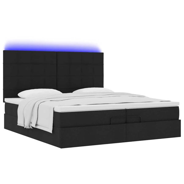 Османска легло с матрак и LED, черно, 200x200 см, плат