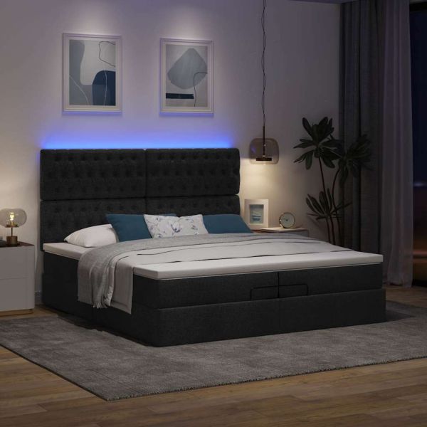 Османска легло с матрак и LED, черно, 200x200 см, плат