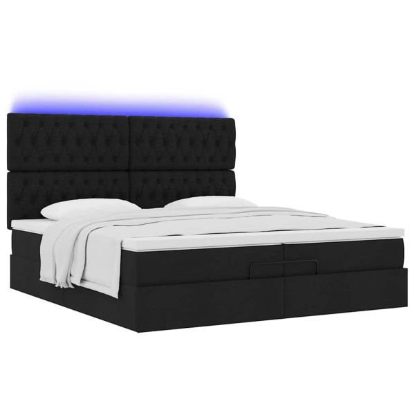 Османска легло с матрак и LED, черно, 200x200 см, плат