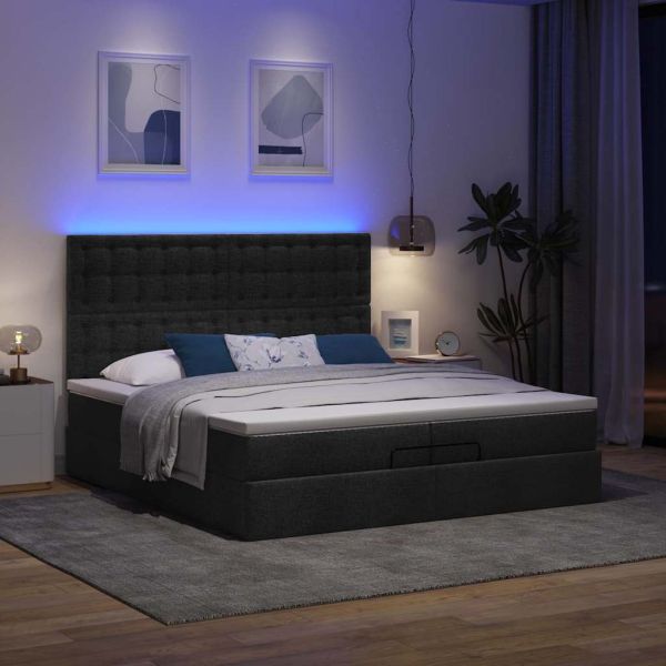 Османска легло с матрак и LED, черно, 200x200 см, плат