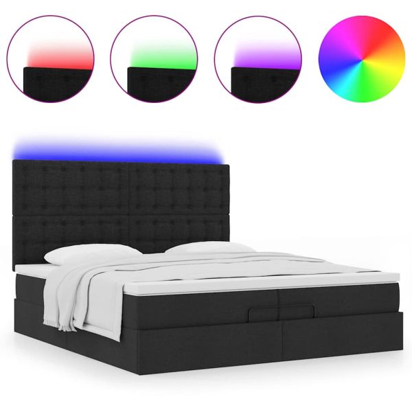 Османска легло с матрак и LED, черно, 200x200 см, плат
