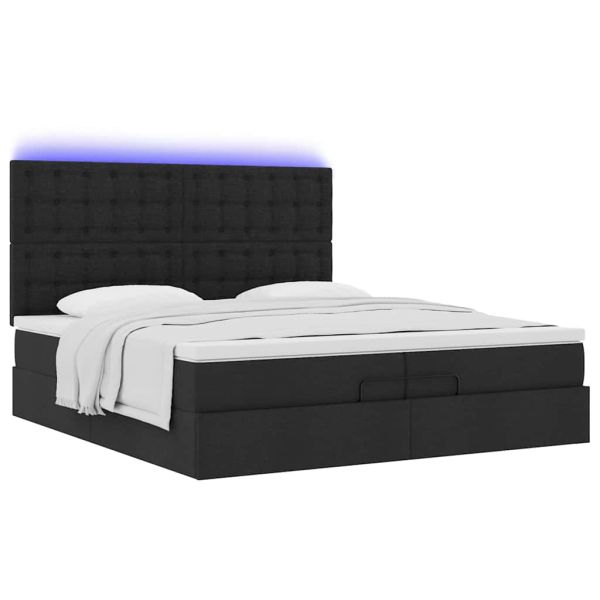 Османска легло с матрак и LED, черно, 200x200 см, плат