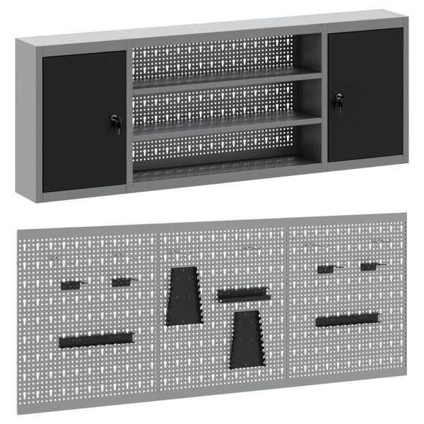 Комплект инструментален шкаф с рафт със съхранение 4 pcs Черно