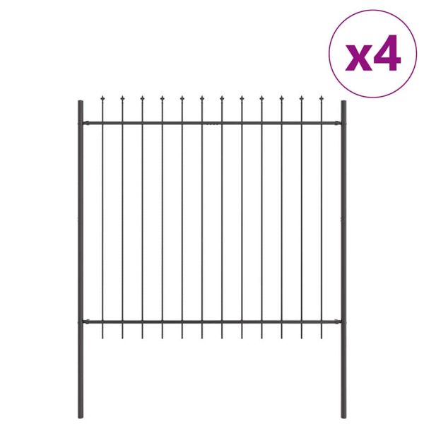 Градска ограда 4 pcs Сив 6,8 x 1,5 м Прахово боядисана стомана