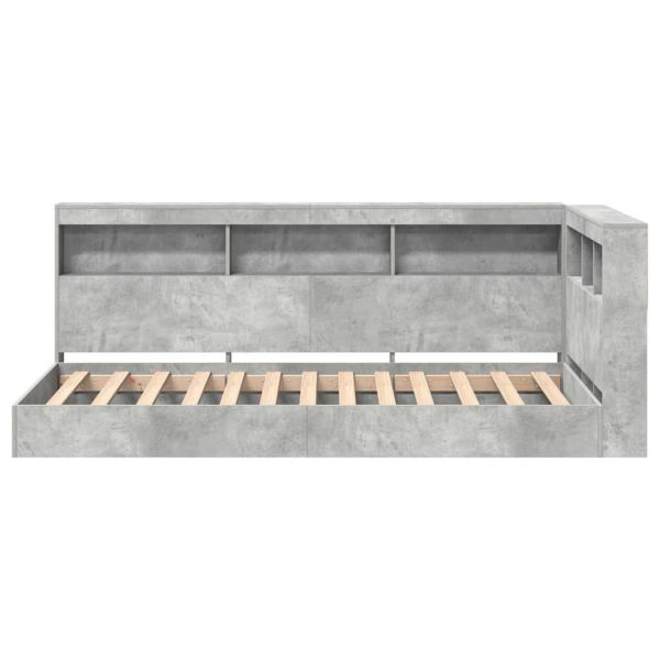 Легло с библиотека Циментено сиво 75 x 190 cm Инженерно дърво