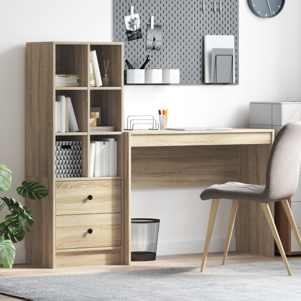 Бюро с чекмедже с рафт със съхранение 2 pcs Сонома дъб