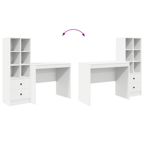 Бюро с чекмедже с рафт със съхранение 2 pcs Бяло