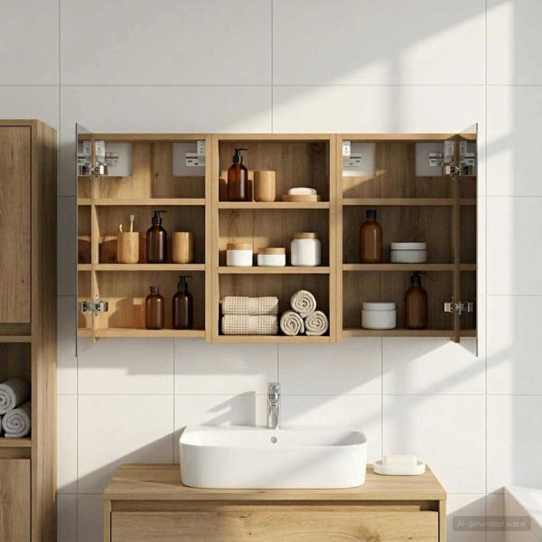 Комплект шкафове за баня с рафт с врата 3 pcs 90 x 10,5 x 50 см