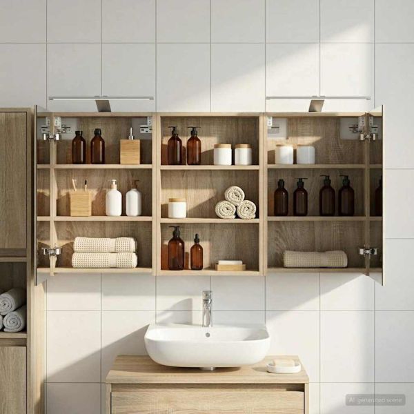 Комплект шкафове за баня с рафт 3 pcs 120 x 10,5 x 60,5 см