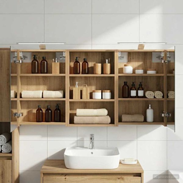 Комплект шкафове за баня с рафт 3 pcs 120 x 10,5 x 60,5 см