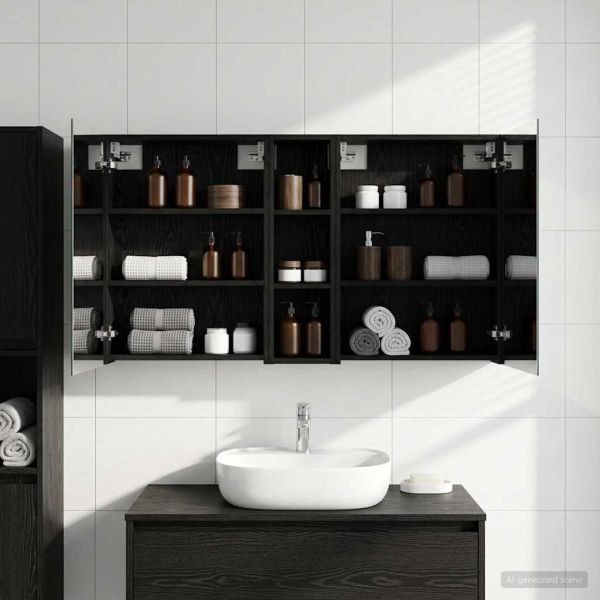 Комплект шкафове за баня с рафт 3 pcs 120 x 14,5 x 70 см