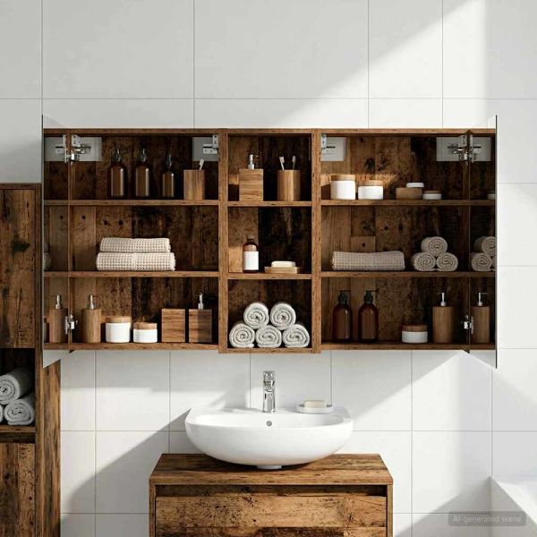 Комплект шкафове за баня с рафт 3 pcs 130 x 14,5 x 70 см