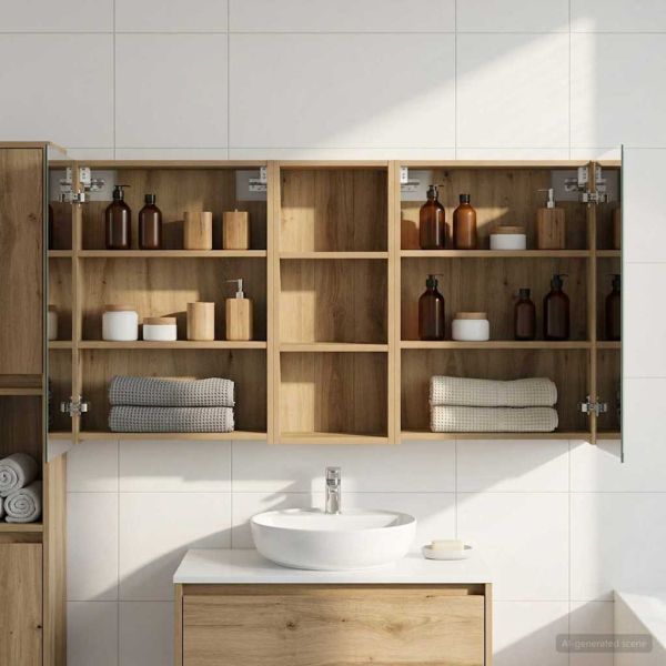 Комплект шкафове за баня с рафт 3 pcs 130 x 14,5 x 70 см