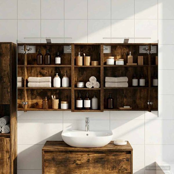 Комплект шкафове за баня с рафт 3 pcs 130 x 14,5 x 70 см