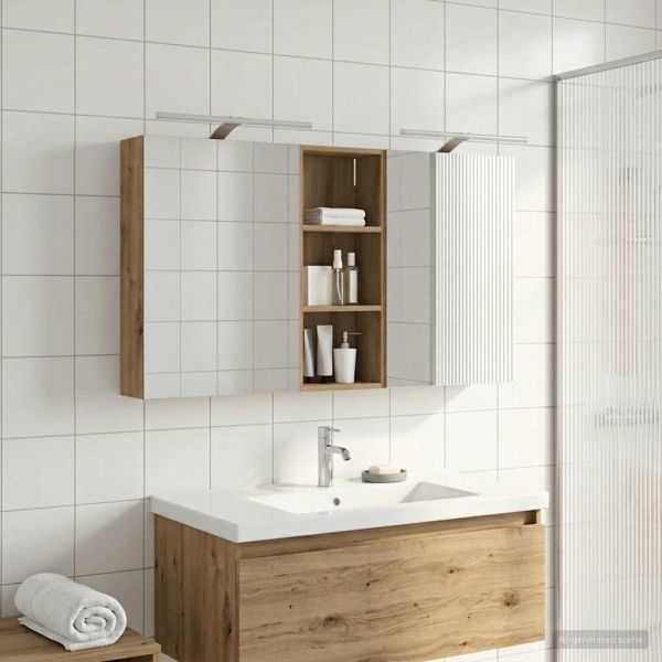 Комплект шкафове за баня с рафт 3 pcs 130 x 14,5 x 70 см