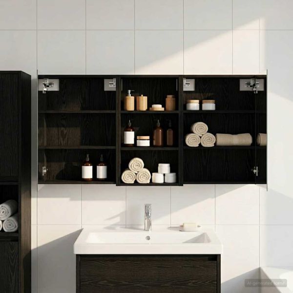 Комплект шкафове за баня с рафт 3 pcs 140 x 14,5 x 70 см