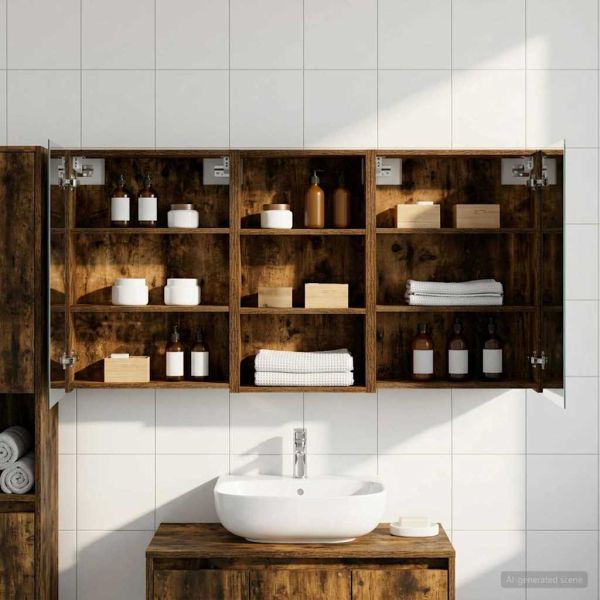 Комплект шкафове за баня с рафт 3 pcs 140 x 14,5 x 70 см