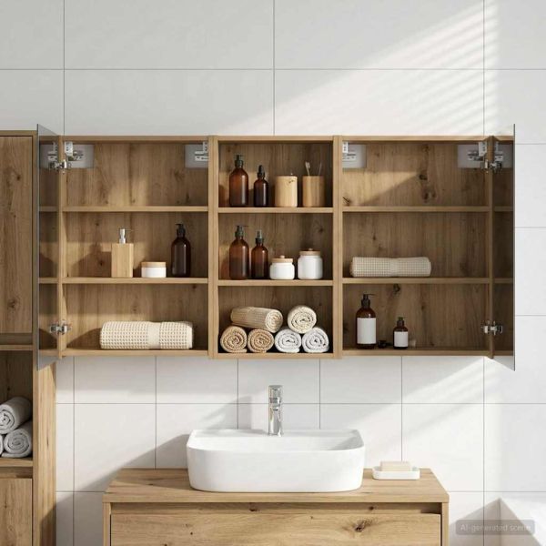 Комплект шкафове за баня с рафт 3 pcs 140 x 14,5 x 70 см