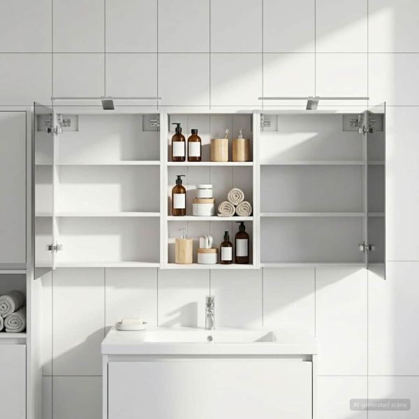 Комплект шкафове за баня с рафт 3 pcs 140 x 14,5 x 70 см