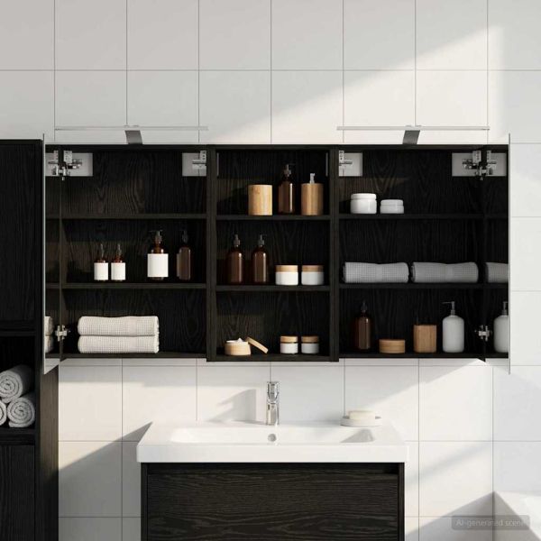 Комплект шкафове за баня с рафт 3 pcs 140 x 14,5 x 70 см