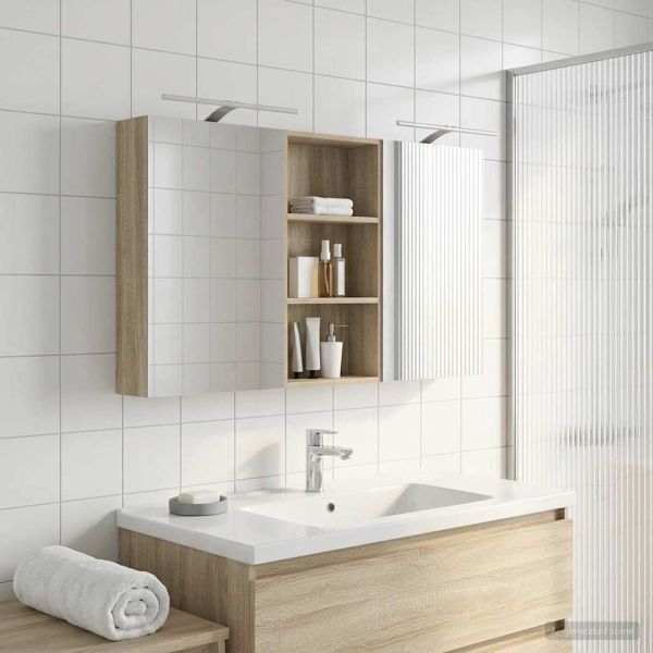 Комплект шкафове за баня с рафт 3 pcs 140 x 14,5 x 70 см