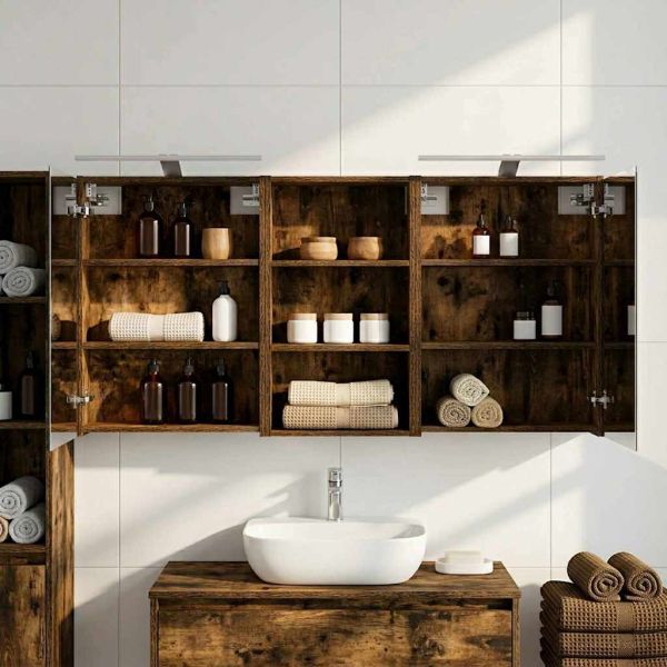 Комплект шкафове за баня с рафт 3 pcs 140 x 14,5 x 70 см