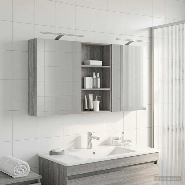 Комплект шкафове за баня с рафт 3 pcs 140 x 14,5 x 70 см