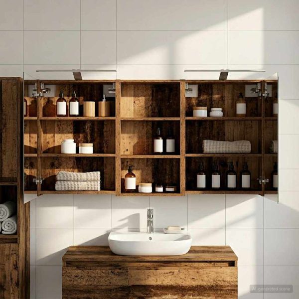 Комплект шкафове за баня с рафт 3 pcs 140 x 14,5 x 70 см