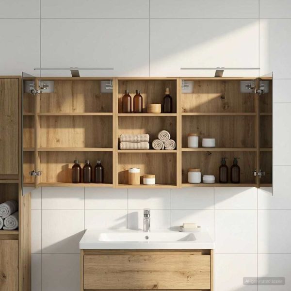 Комплект шкафове за баня с рафт 3 pcs 140 x 14,5 x 70 см