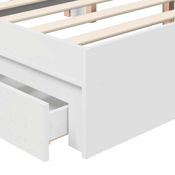 Легло с място за съхранение Бяло 140 x 200 cm Инженерно дърво