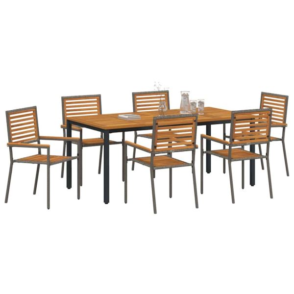 Комплект за хранене в градината 7 pcs Сив и кафяв полиратан