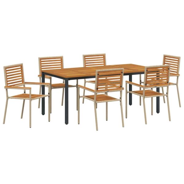 Комплект за хранене в градината 7 pcs Бежов и кафяв полиратан