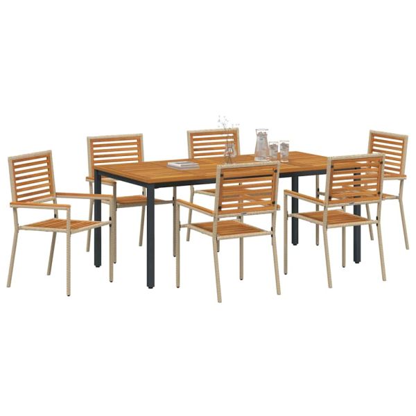 Комплект за хранене в градината 7 pcs Бежов и кафяв полиратан