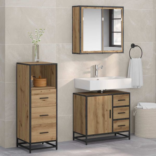 Комплект мебели за баня с чекмедже 3 pcs Дъб Инженерно дърво